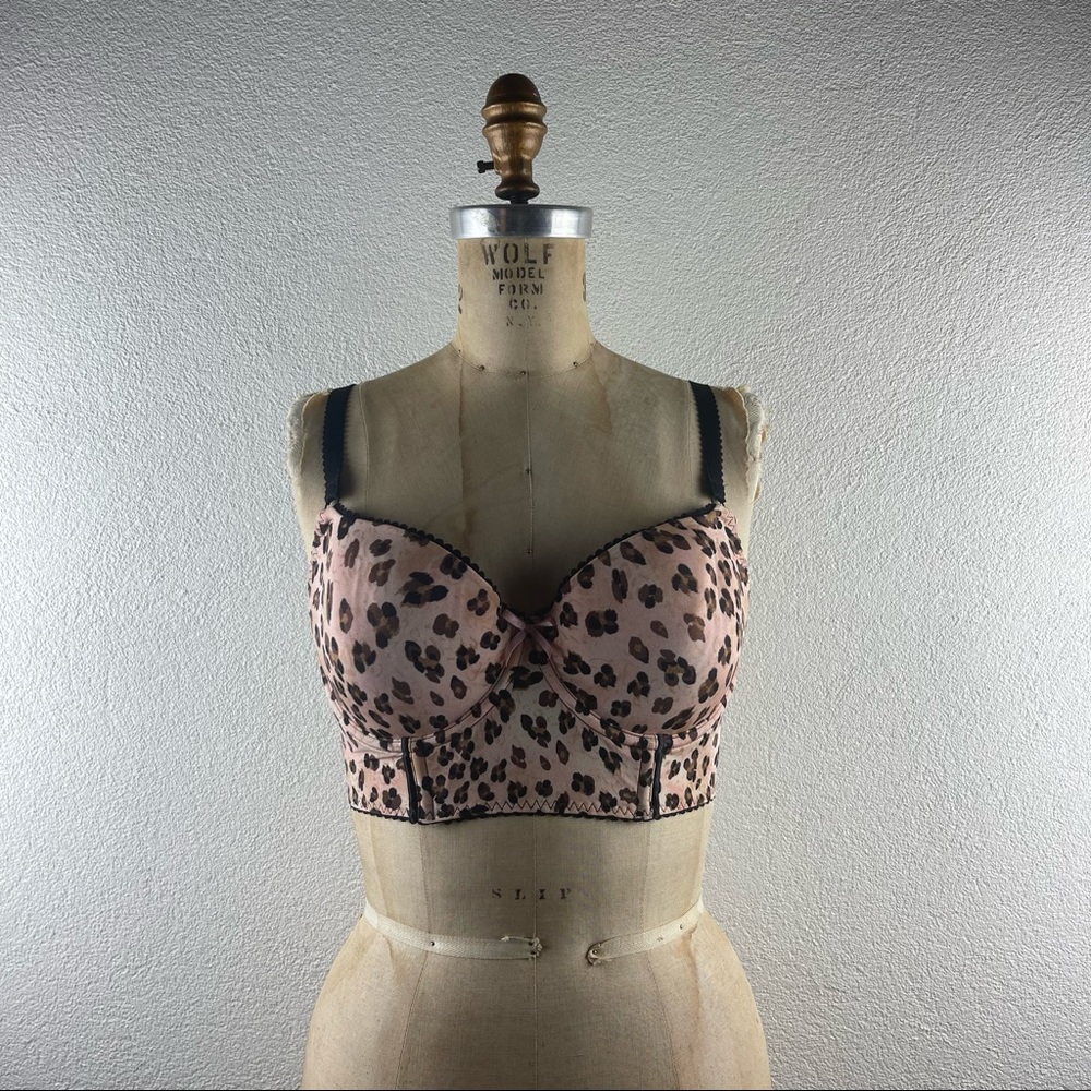 Cosmopolitan l 36D Retro Pinup Animal Leopard Print Push-up Bustier Longline Bra